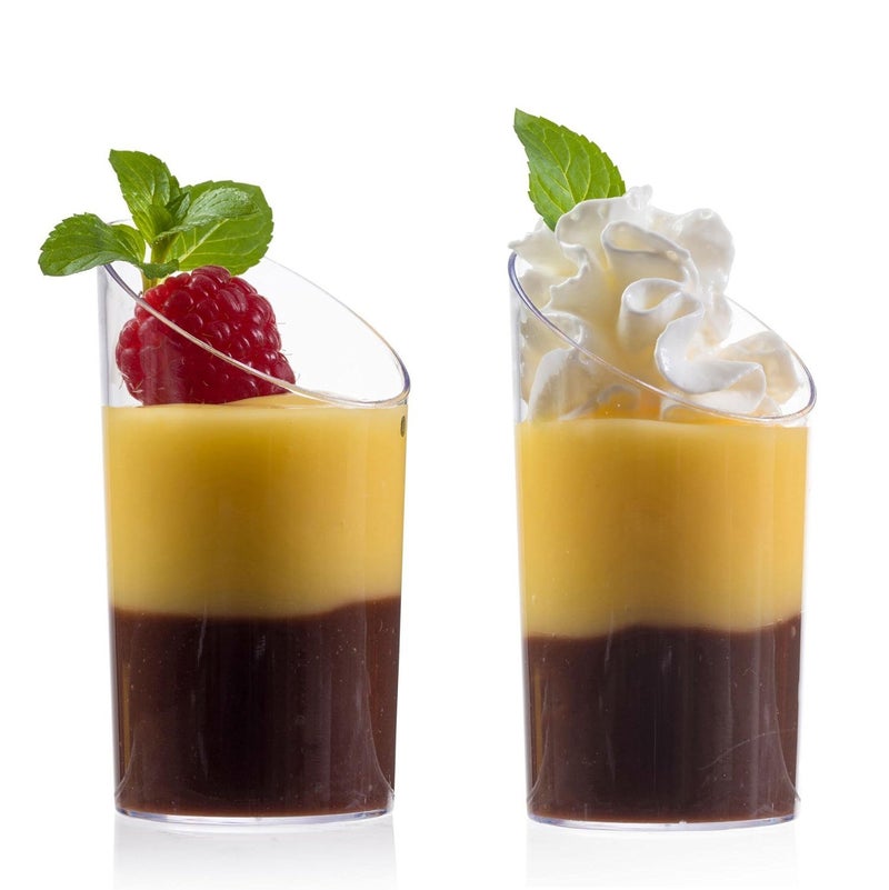 Zappy Elegant Clear Slanted Cylinder Mini Dessert Appetizer Cup 2.5 oz Plastic Tasting/Sample Shot Glasses Parfait Glass/Souffle Jello Tumbler (25 Ct) - Image 2